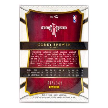 PANINI NBAカード SELECT PRIZM COREY BREWER ROCKETS /149 #42 中古 IT1
