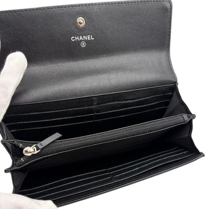 CHANEL シャネル キャビアスキン 長財布 レザー ブラック レディース おしゃれ 小銭入れ カード入れ ブランド 中古 W４