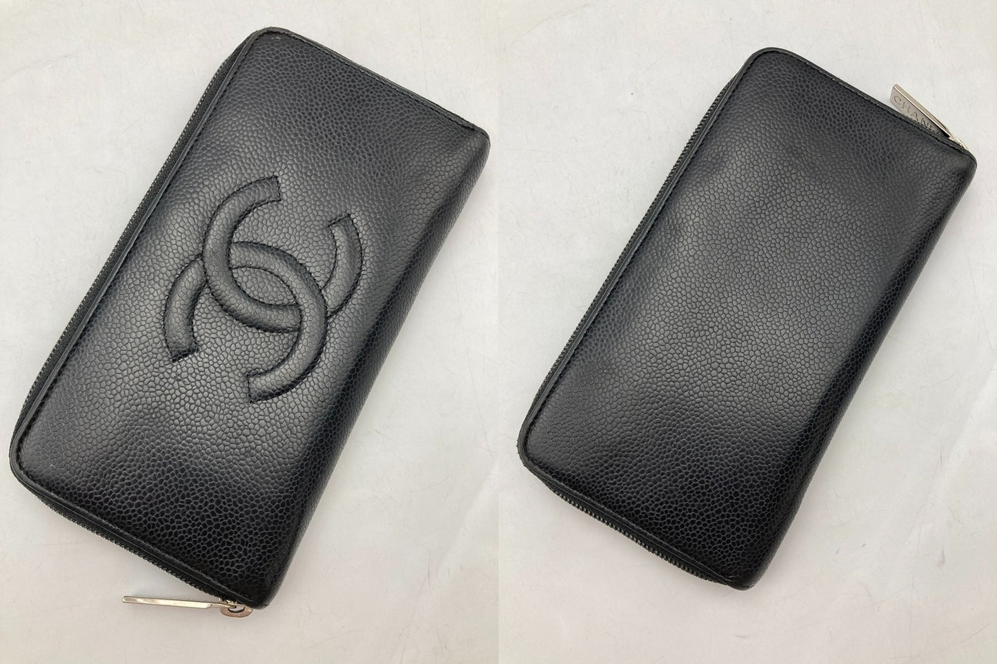 CHANEL シャネル キャビアスキン ラウンドファスナー長財布 ブラック 中古 D4