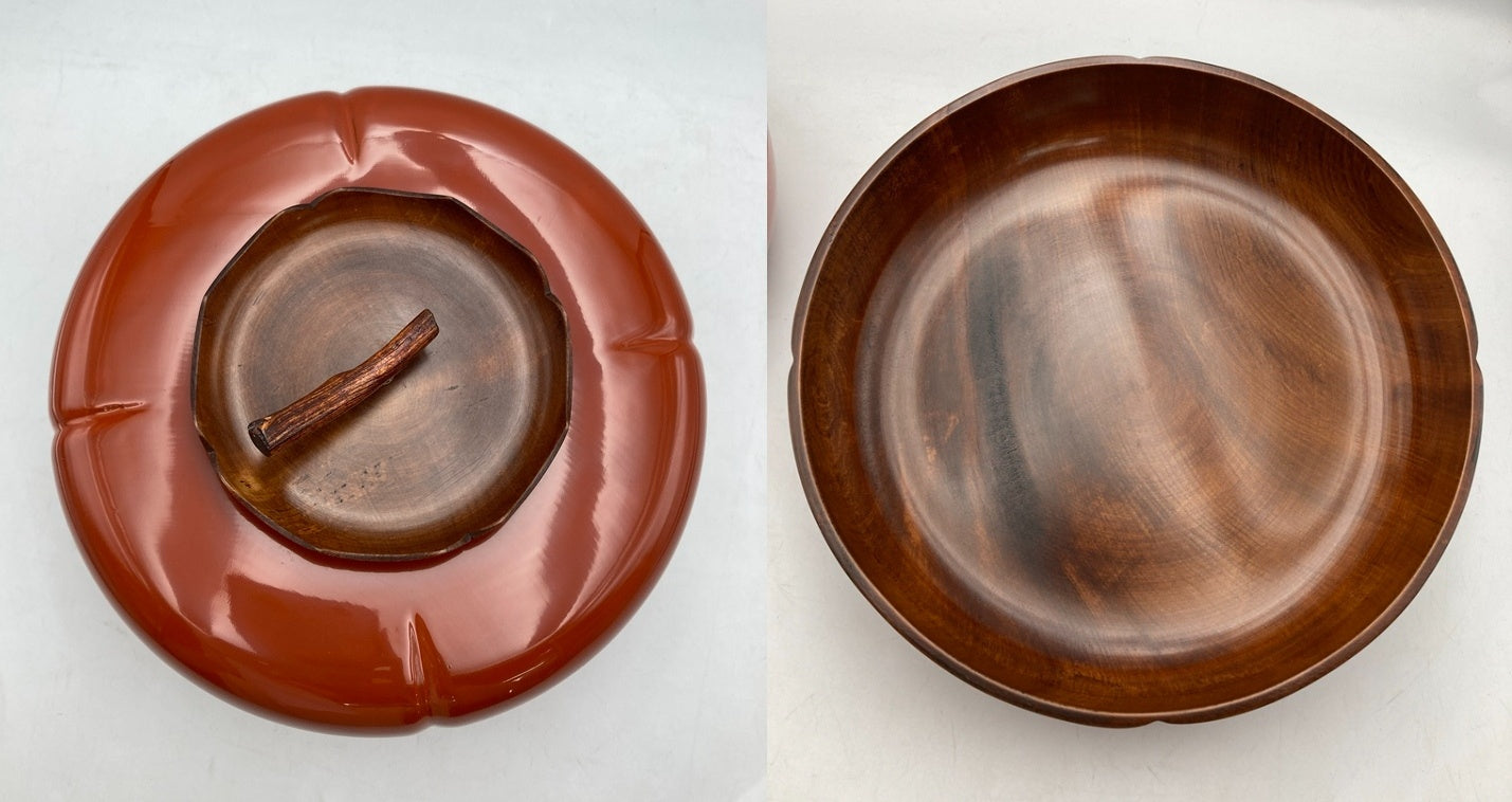 山中塗 雅峰 天然木 うるし塗装 柿型 菓子器 中古 D4