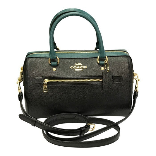 COACH コーチ ハンドバッグ レディース レザー 2way 斜め掛け ショルダー ボストン ブラック/グリーン F88033 中古 T1