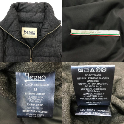 HERNO ヘルノ ダウンコート レディース ウール ミドル丈 異素材 切り替え 取り外し可 グレー/ブラック 38サイズ 41122-DP-33603S-9490 中古 T1