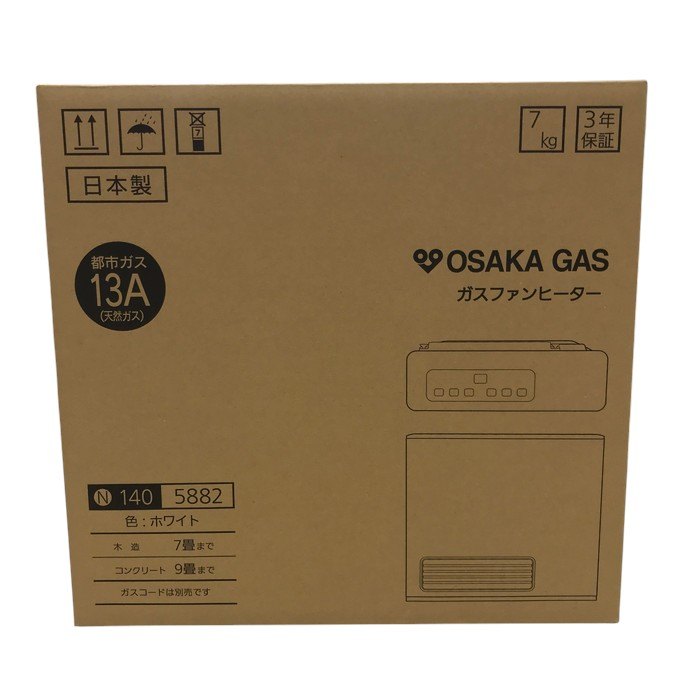 大阪ガス ガスファンヒーター ホワイト 都市ガス用 13A 木造7畳まで/コンクリート9畳まで 140-5882 中古 Y1