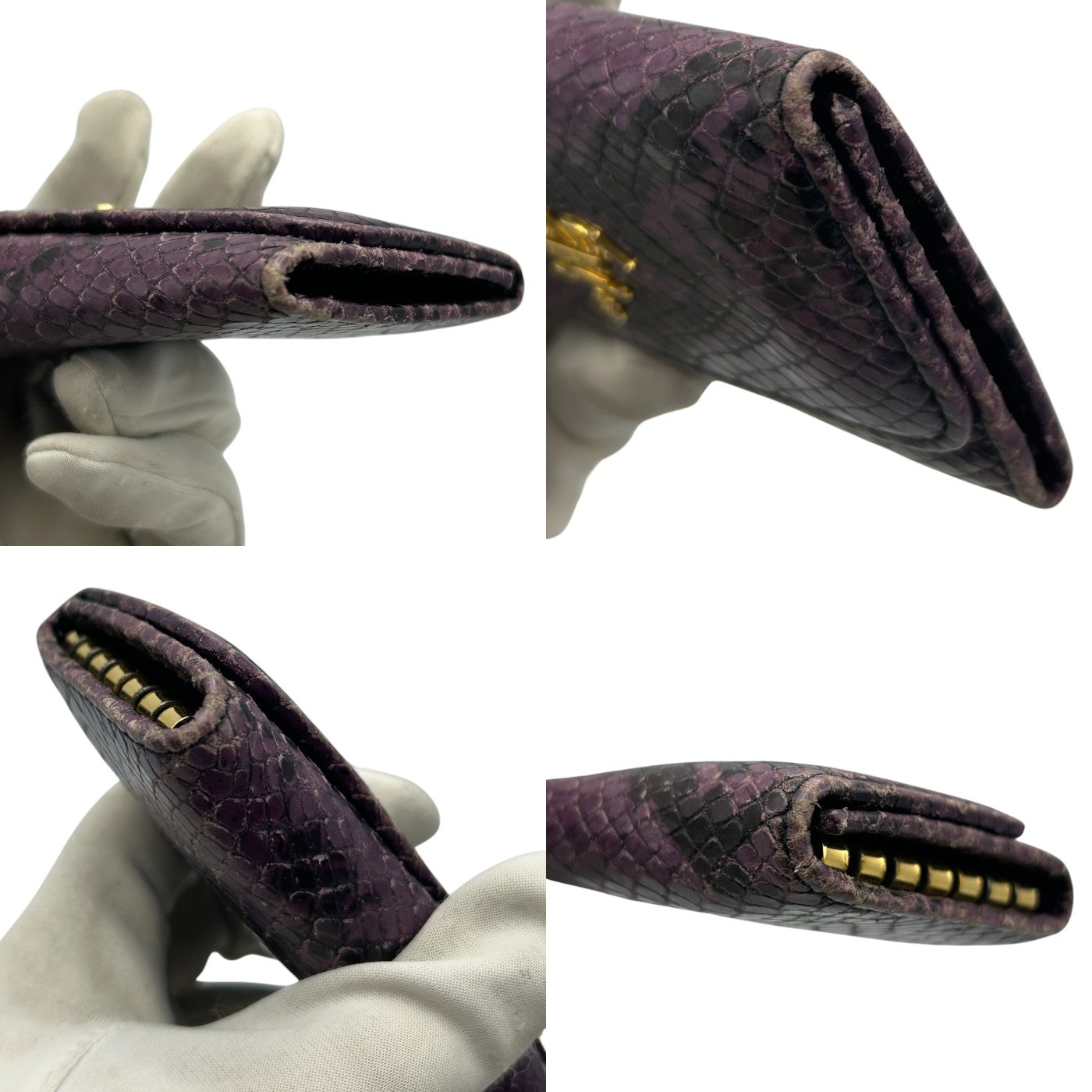 PRADA プラダ パイソン調 6連 キーケース ブランド レディース レザー パープル ブラック 中古 W４