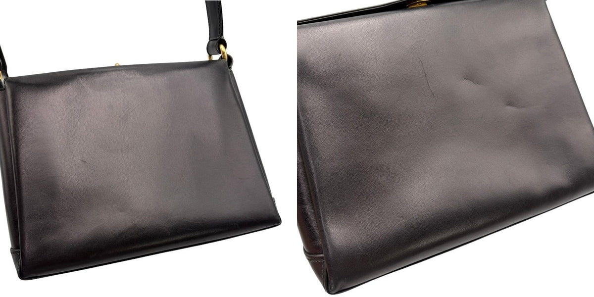 GUCCI グッチ ショルダーバッグ レディース ターンロック オールド レザー ブラック 鞄 肩掛け ブランド ヴィンテージ 中古 W４