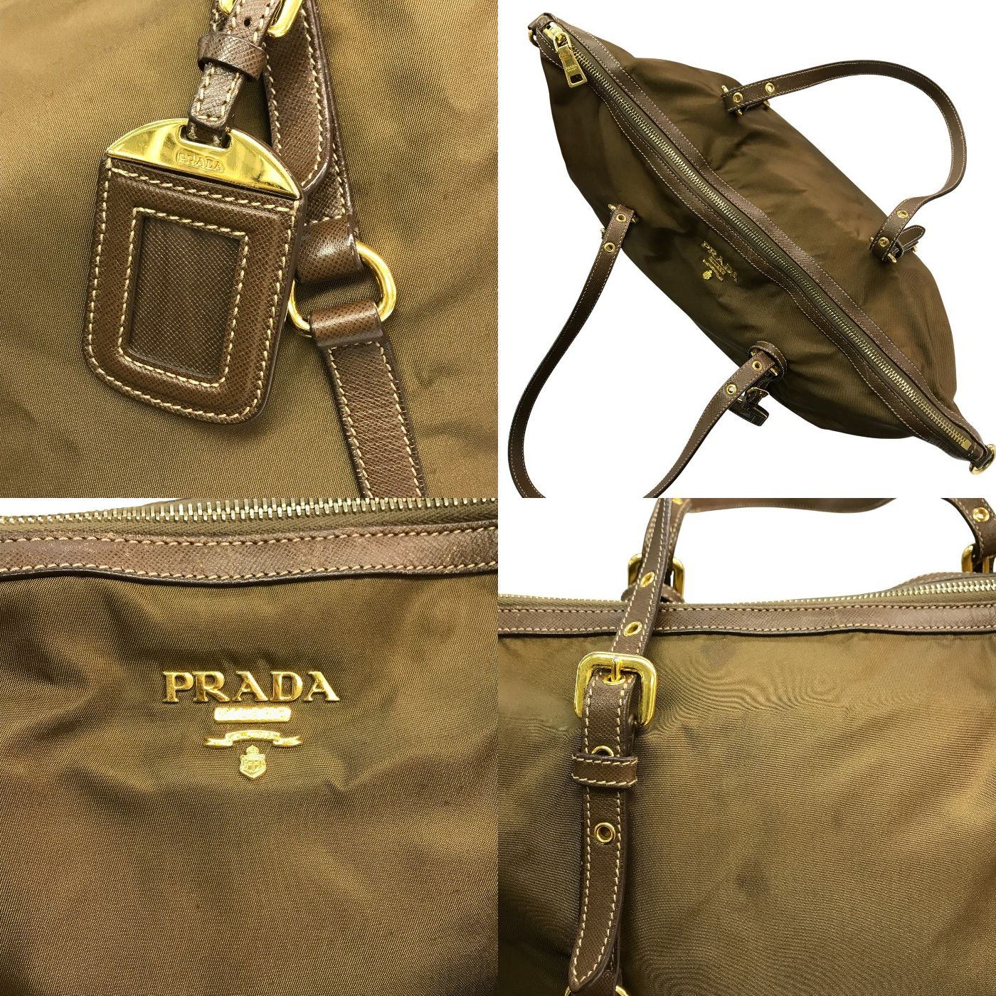 PRADA プラダ ショルダーバッグ レディース 2way ナイロン トート 三角プレート カーキ/ブラウン BR4253 中古 T1