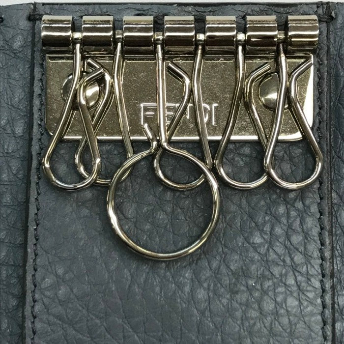 FENDI フェンディ セレリア 6連キーケース ユニセックス selleria レザー ステッチ 無地 ブルーグレー 中古 T1