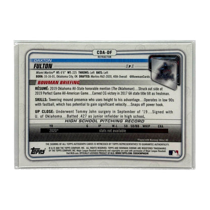 TOPPS MLBカード BOWMAN CHROME 1ST DAXTON FULTON MIAMI MARLINS /499 #CDA-DF 中古 IT1