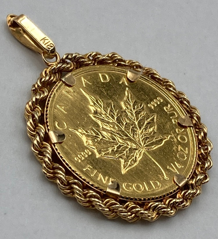 K24/18 純金コイン 1/4オンス メイプルリーフ エリザベス2世 ペンダントトップ 中古 D4