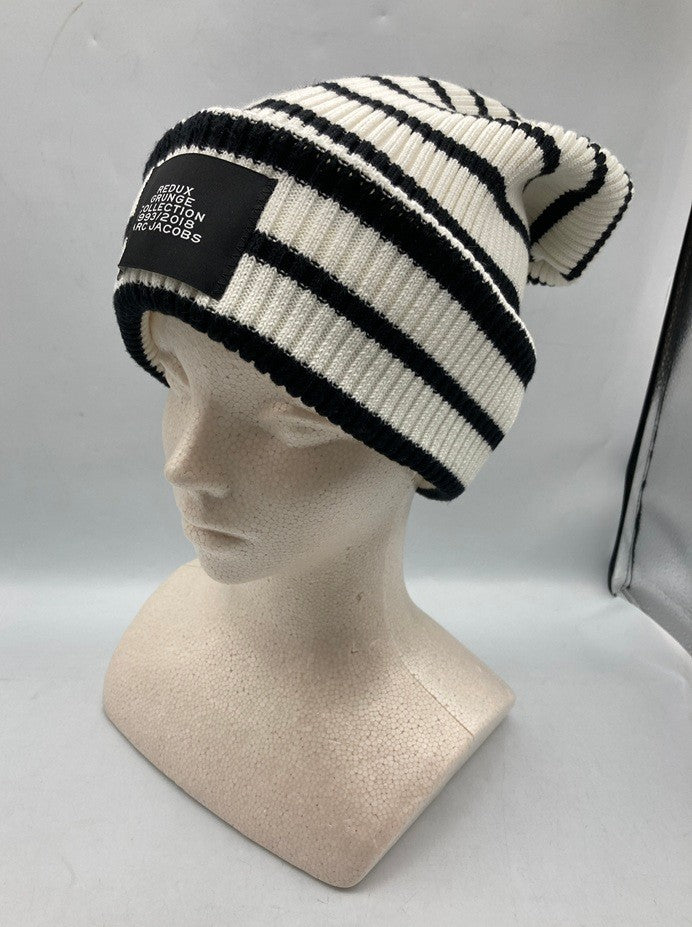 マークジェイコブス REDUX GRUNGE COLLECTION グランジコレクション ストライプ ニット帽 ホワイト×ブラック 中古 D4