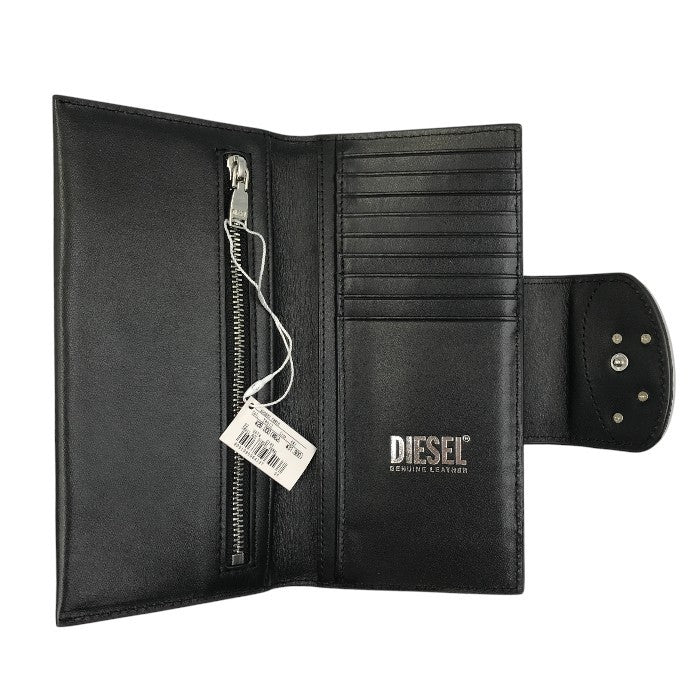 DIESEL ディーゼル 長財布 レディース ユニセックス レザー 小銭入れあり シンプル メタルロゴ ブラック X08823PR818 中古 T1