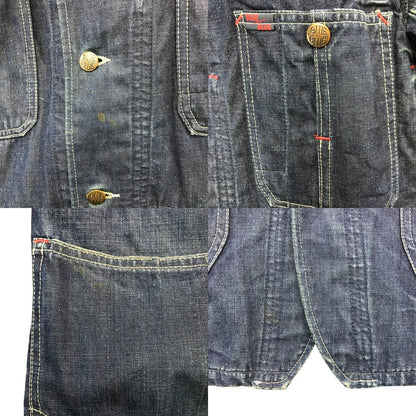 BLUE BLUE ブルーブルー デニムカバーオール メンズ ジャケット 秋冬 コットン コーデュロイ襟 キルティング裏地 ヴィンテージ インディゴブルー 3サイズ 中古 T1