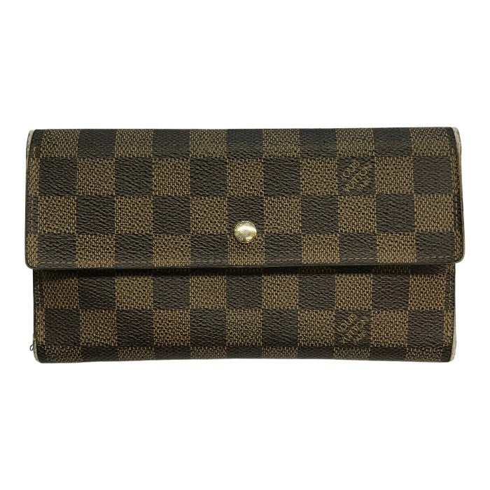 LOUIS VUITTON ルイヴィトン ダミエ エベヌ ポルトフォイユ インターナショナル 長財布 ユニセックス 3つ折り 定番 ブラウン N61217 中古 T1
