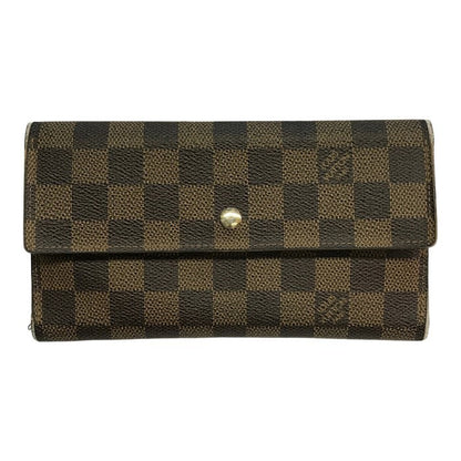 LOUIS VUITTON ルイヴィトン ダミエ エベヌ ポルトフォイユ インターナショナル 長財布 ユニセックス 3つ折り 定番 ブラウン N61217 中古 T1