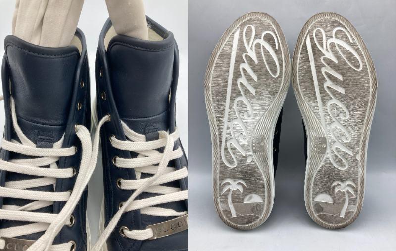 GUCCI グッチ ハイカット レザースニーカー ロゴプレート 423300 サイズ6 中古 D4