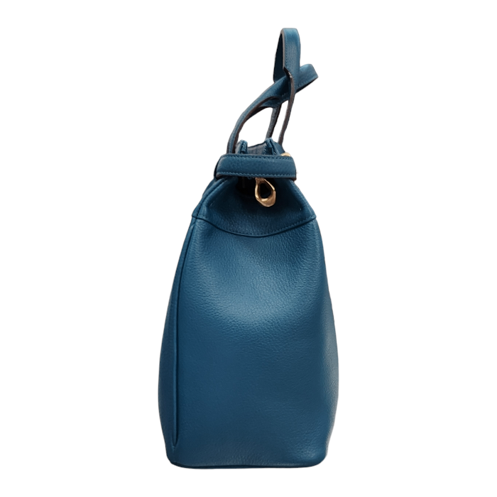 ETiAM エティアム Unite シュリンク サイドベルトブリーフケース メンズ シボ レザー 無地 ターコイズブルー ETKB-024 中古 T1