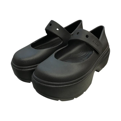 CROCS クロックス ストンプ メリージェーン サンダル レディース 厚底 ベルクロ ストラップ ブラック M6/W8/24cm 中古 T1