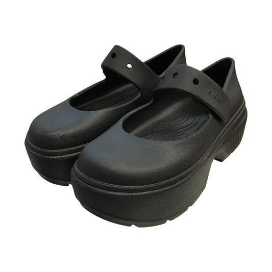CROCS クロックス ストンプ メリージェーン サンダル レディース 厚底 ベルクロ ストラップ ブラック M6/W8/24cm 中古 T1
