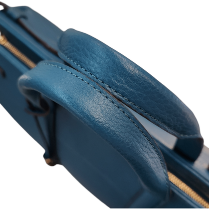 ETiAM エティアム Unite シュリンク サイドベルトブリーフケース メンズ シボ レザー 無地 ターコイズブルー ETKB-024 中古 T1