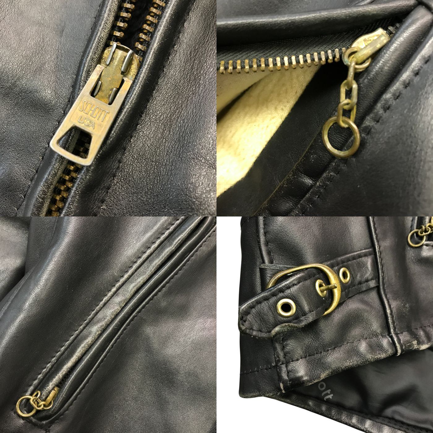 Schott ショット シングルライダースジャケット メンズ カウレザー ボアライナー付き 革ジャン USA製 ブラック 38サイズ AT101 中古 T1
