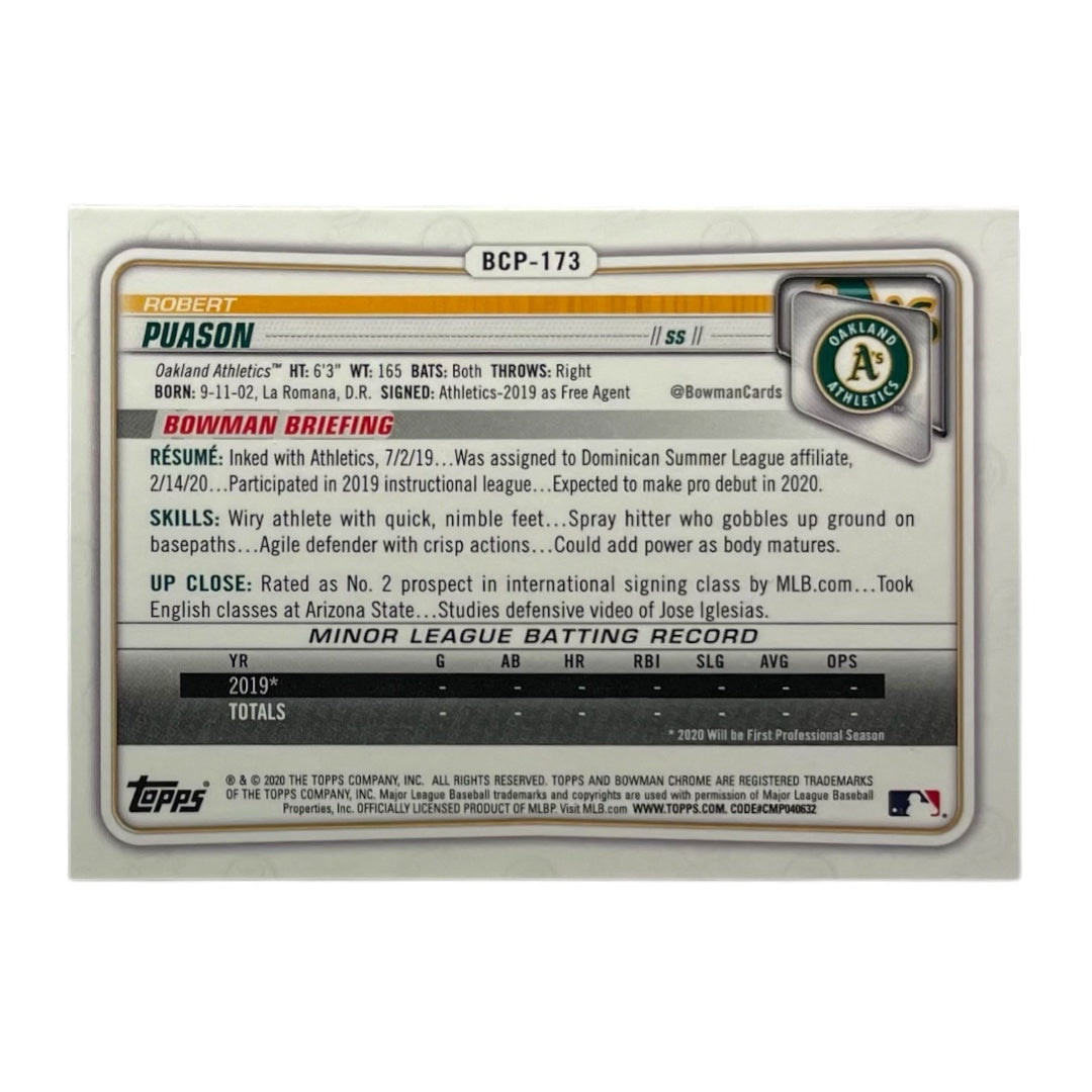 TOPPS MLBカード BOWMAN CHROME ROBERT PUASON OAKLAND ATHLETICS  /250 #BCP-173 中古 IT2
