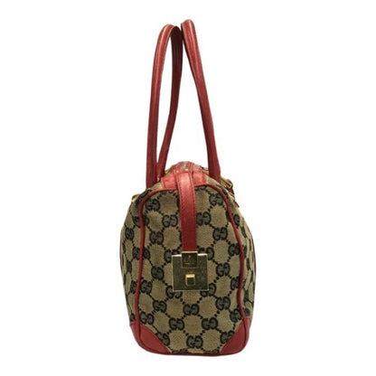 GUCCI グッチ GGキャンバス ミニボストンバッグ レディース レザー ショルダー ハンドバッグ グレー/レッド 0851 中古 T1