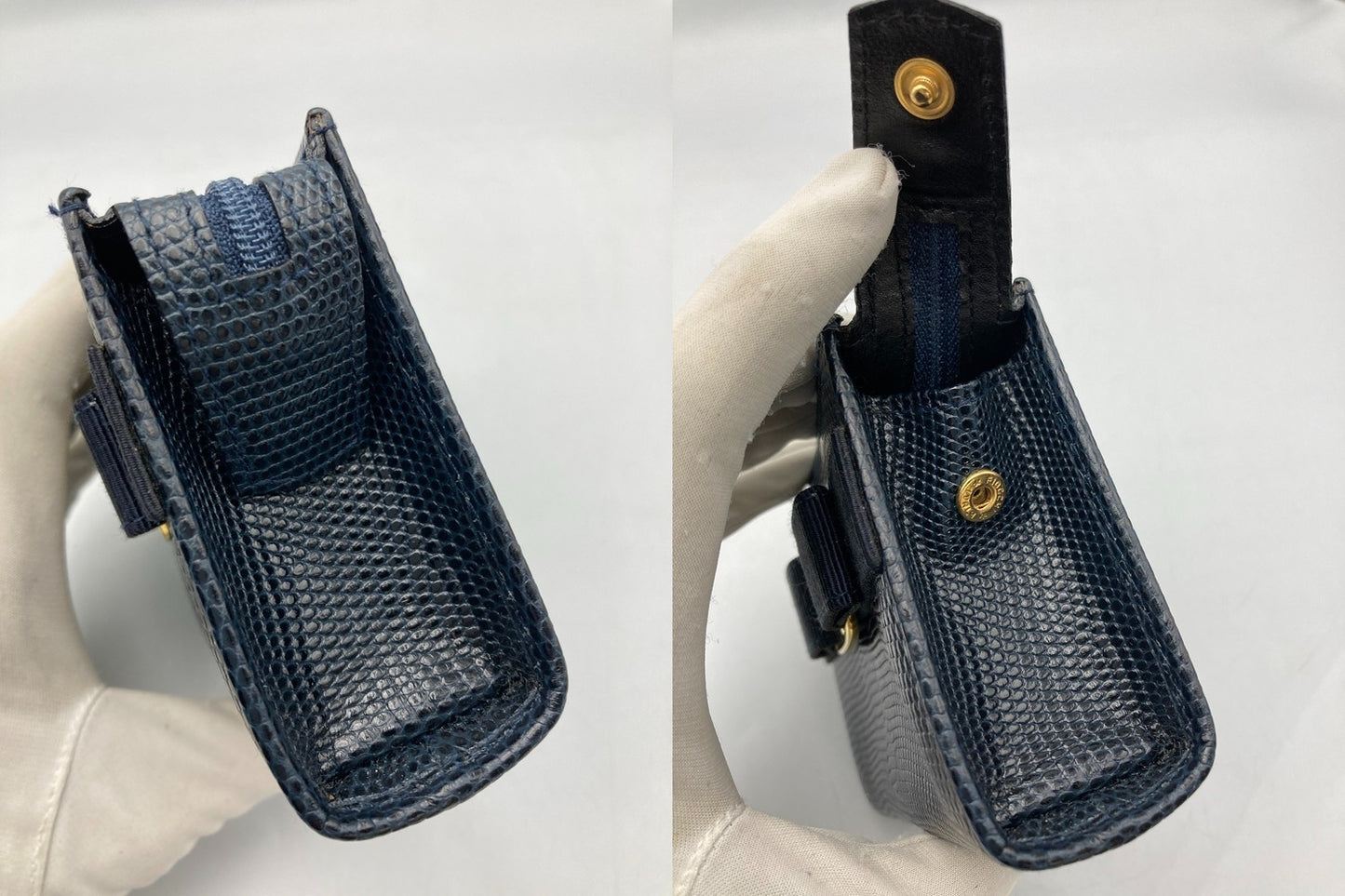 Salvatore Ferragamo フェラガモ ヴァラリボン リザード調 型押しレザー ポーチ 223057 中古 D4