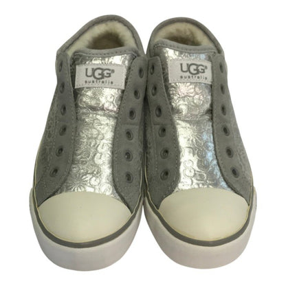 UGG アグ LAELA スニーカー レディース ラエラ スリッポン 紐なし ラメ ボア ホワイト/シルバー 22cm 3076 中古 T1