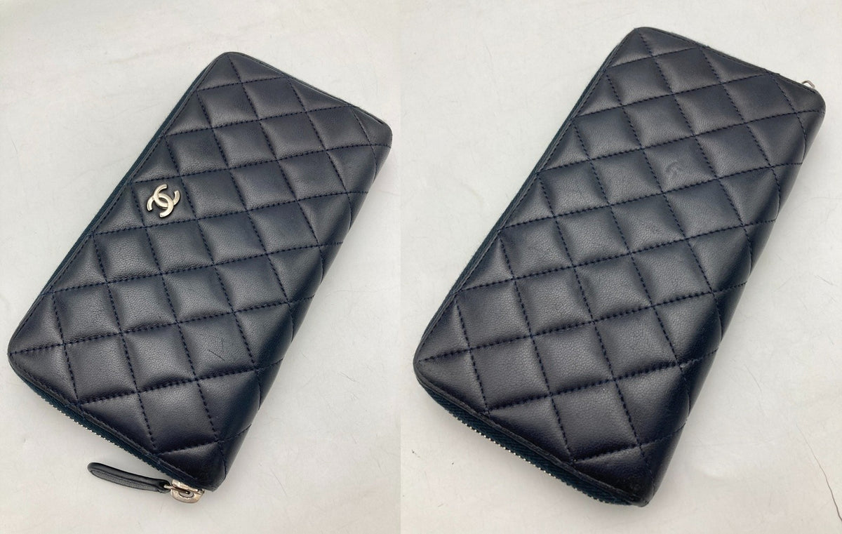 CHANEL シャネル マトラッセ ラウンドファスナー長財布 ダークネイビー シルバー金具 中古 D4