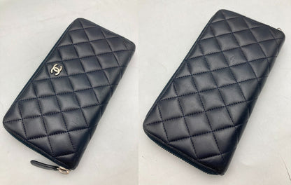 CHANEL シャネル マトラッセ ラウンドファスナー長財布 ダークネイビー シルバー金具 中古 D4