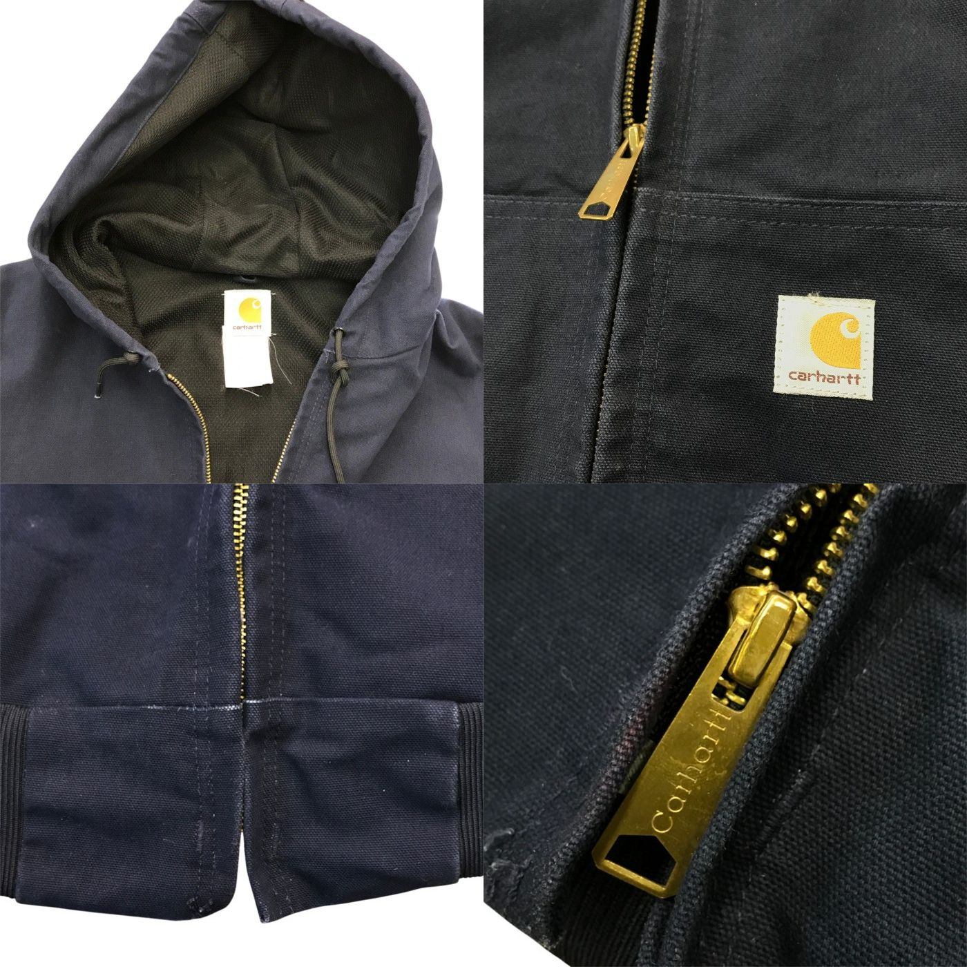 Carhartt カーハート アクティブジャケット メンズ コットン フルジップ フード ブルゾン ネイビー USA製 Lサイズ J131 DNY 中古 T1