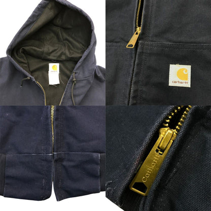 Carhartt カーハート アクティブジャケット メンズ コットン フルジップ フード ブルゾン ネイビー USA製 Lサイズ J131 DNY 中古 T1