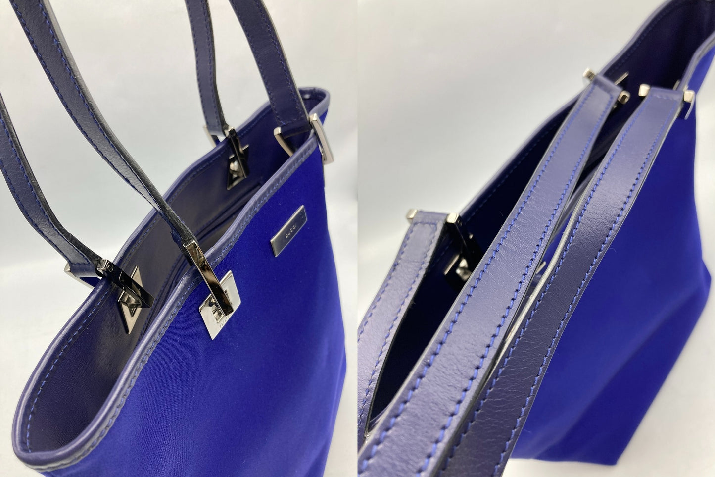 GUCCI グッチ サテン トートバッグ 002・1099 ブルー 中古 D4