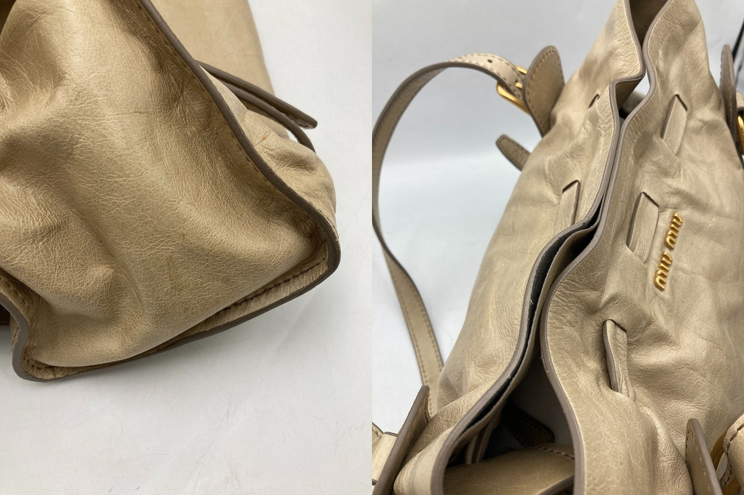 miumiu ミュウミュウ サイドリボン レザー トートバッグ レディース 中古 D4