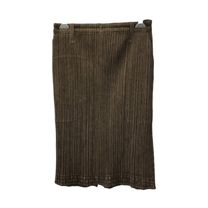 PLEATS PLEASE プリーツプリーズ スカート レディース 膝丈 ひざ丈 シンプル ウエストゴム イッセイミヤケ ブラウン 3サイズ PP64-JG342 中古 T1
