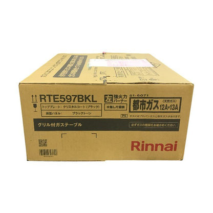 Rinnai リンナイ ガステーブル ブラック 都市ガス12A13A用 ガスコンロ 左ハイカロリーバーナー 左強火力 水なし片面焼きグリル RTE597BKL-13A 中古 T1