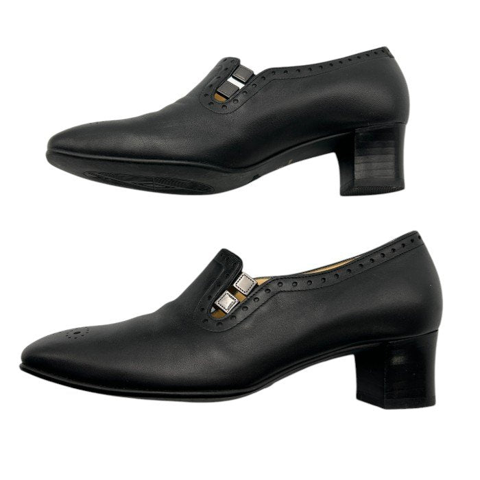 GINZA Yoshinoya 銀座ヨシノヤ レザー パンプス 20.5cm 67402-VG 本革 レディース 小さめ ブラック 靴 シューズ 中古 W４