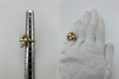 田崎真珠/TASAKI K18 パール4.5-6.0mm 赤石 リング 8号 中古 D4