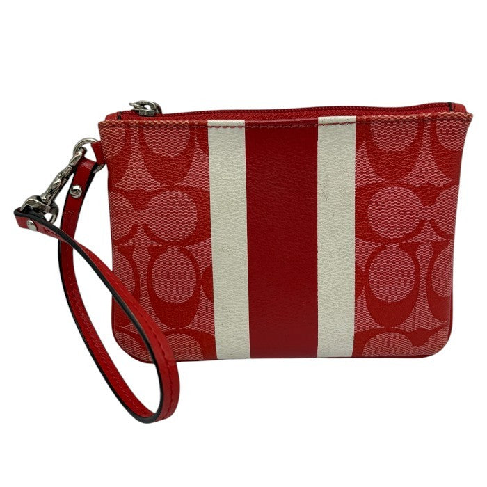 COACH コーチ シグネチャー ポーチ レッド 小物入れ ブランド 総柄 かわいい 中古 W４