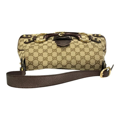 GUCCI グッチ GGキャンバス ショルダーバッグ レディース ホースビット フラップ ベージュ/ブラウン 131474 中古 T1