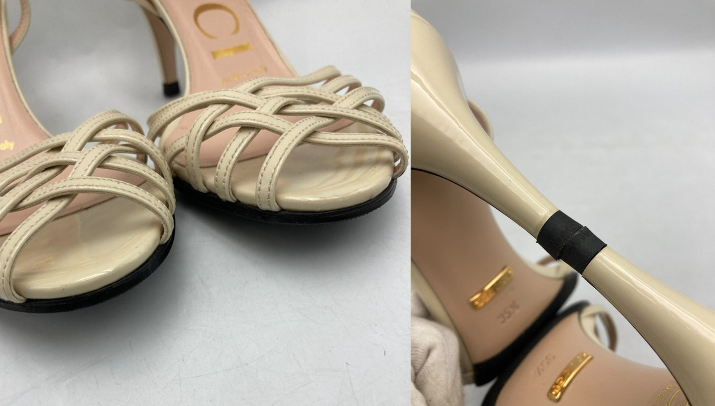 GUCCI グッチ パテントレザー アンクルストラップ サンダル サイズ35 1/2 レディース 中古 D4