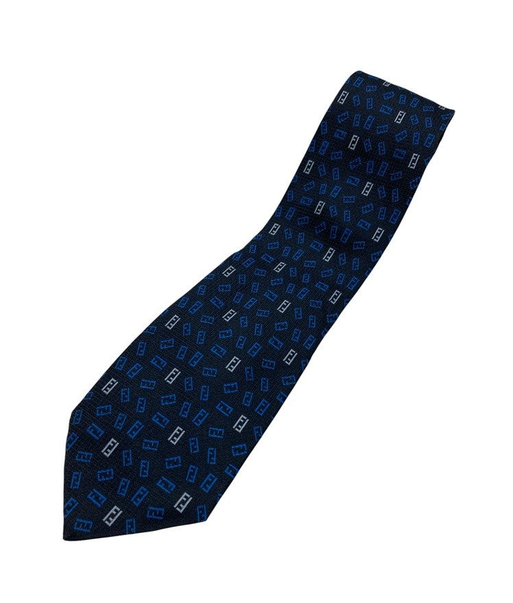 FENDI フェンディ ズッカ柄 ネクタイ シルク100％ ダークネイビー 中古 D4