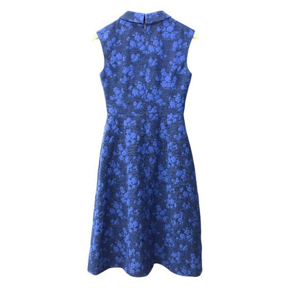 Rene ルネ TISSUE ワンピース レディース ノースリーブ コットン フラワー 花柄 ロング丈 ブルー/ブラック 36サイズ 6226020 中古 T1