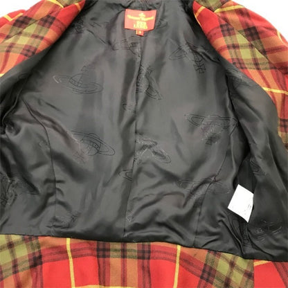 Vivienne Westwood RED LABEL ヴィヴィアンウエストウッド レッドレーベル ジャケット/ミニスカート 上下2点セット レディース ウール セットアップ チェック ラブ 変形 レッド 3サイズ 中古 T1