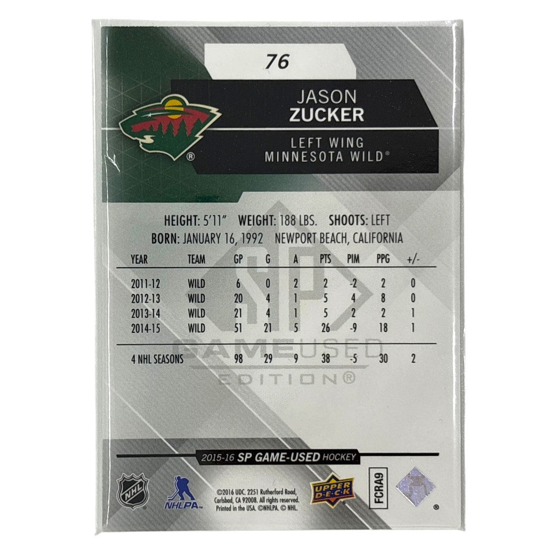 UPPER DECK NHLカード SP GAME USED JASON ZUCKER MINNESOTA WILD /16 #76 中古 IT1