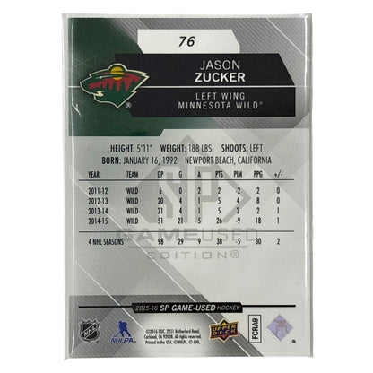 UPPER DECK NHLカード SP GAME USED JASON ZUCKER MINNESOTA WILD /16 #76 中古 IT1