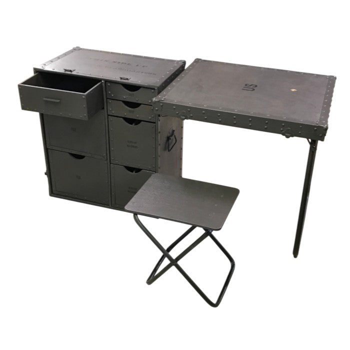 【配送条件あり】 U.S.ARMY フィールドデスク キャビネット/チェア セット 折りたたみ収納 ミリタリー 米軍 レプリカ ブラウン系 中古 T1