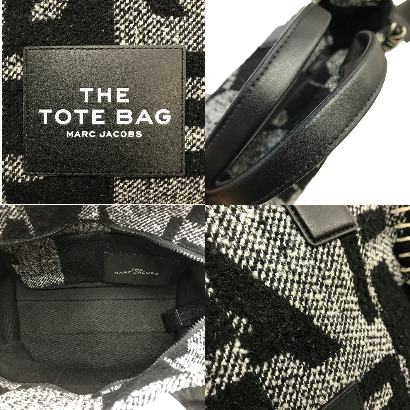 MARC JACOBS マークジェイコブス THE TOTE BAG SMALL トートバッグ レディース ブランケット ツイード ロゴ ブラック/ホワイト スモールサイズ M0016741 中古 T1