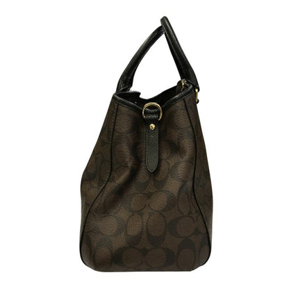 COACH コーチ シグネチャー ミニ マーゴット キャリーオール ハンドバッグ レディース 2way ショルダー 斜め掛け ブラウン/ブラック F34605 中古 T1