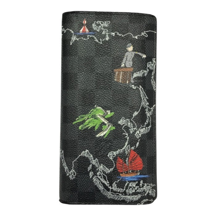 LOUIS VUITTON ルイヴィトン ダミエ グラフィット マップ ポルトフォイユ・ブラザNM 長財布 ユニセックス 2つ折り イラスト ブラック/グレー N40202 中古 T1